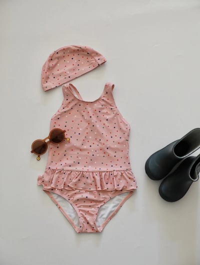 女童背後交叉荷葉泳衣含帽3