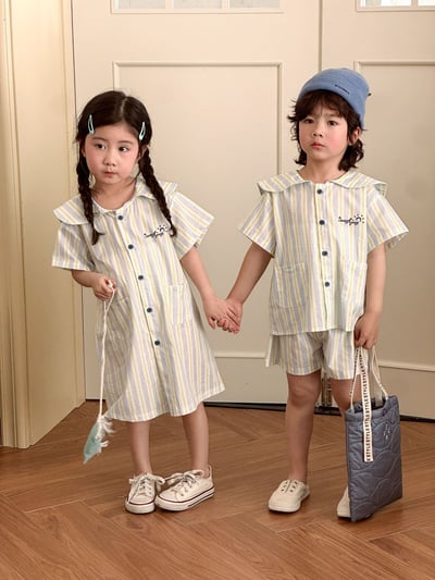 條紋翻領洋裝/套裝2