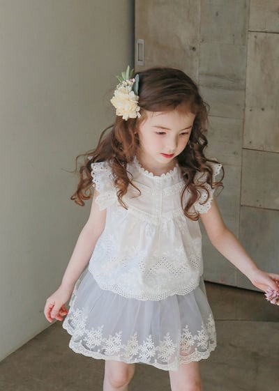 甜美花邊簍空飛袖上衣4