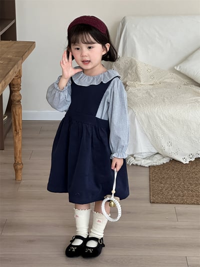 荷葉領襯衣+燈心絨背心裙套裝6