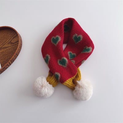 愛心毛球交叉圍巾圍脖-現貨紅3