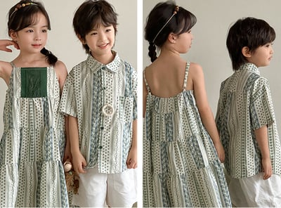 度假風碎花拼布親子裝7