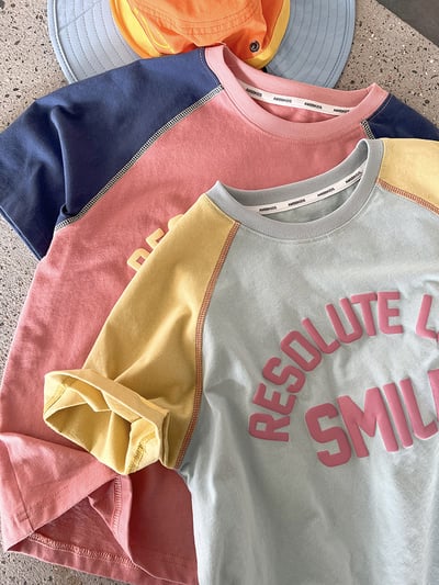 泡泡字母拼袖短T7