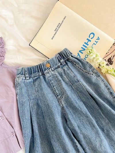 氣質拼接寬鬆牛仔褲6