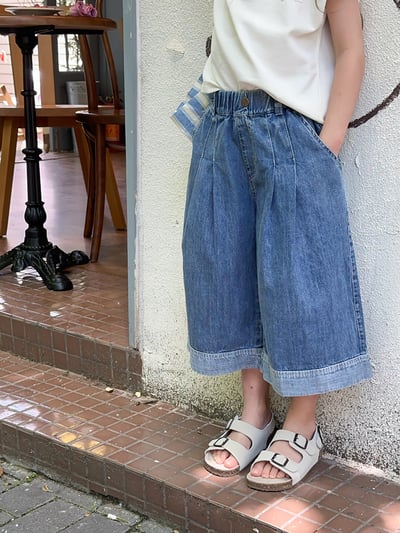 氣質拼接寬鬆牛仔褲3