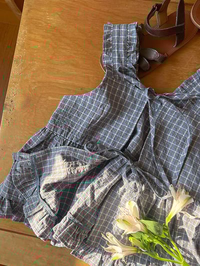 花邊格子綁帶背心上衣兩件套裝7