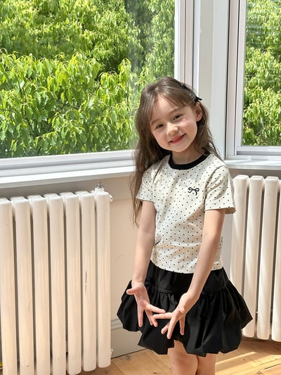 甜美波點蝴蝶結灰色短T3