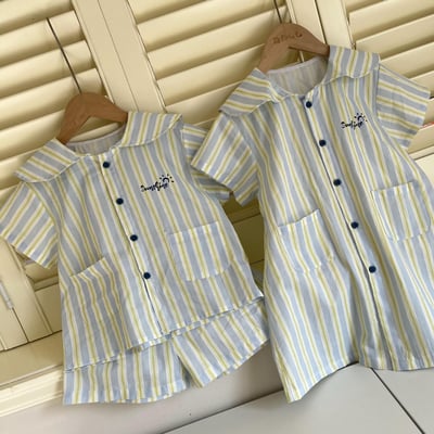 條紋翻領洋裝/套裝7