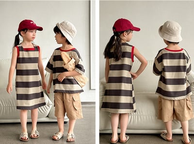 領口撞色寬條紋親子裝8