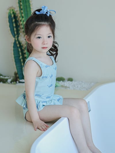 女童花邊連身泳衣含泳帽4