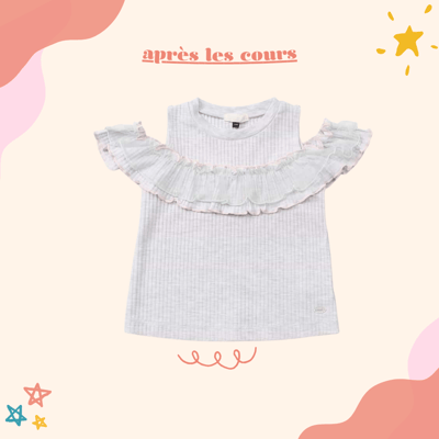 après les cours兩穿露肩薄紗撞色上衣1