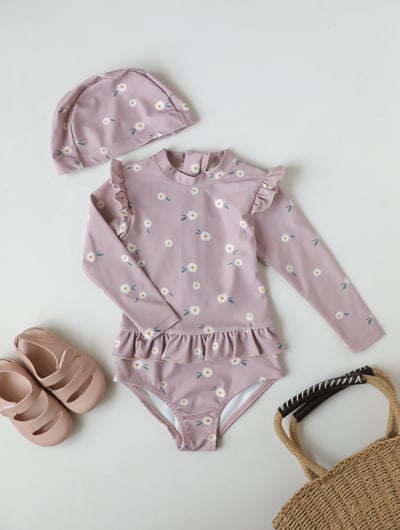 女童荷葉防曬泳衣含帽5