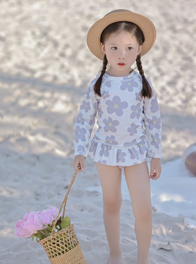 女童兩件式防曬泳衣含帽2