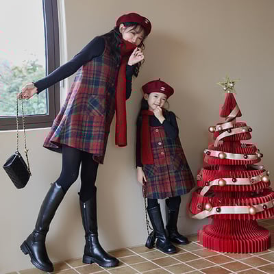 加絨毛呢格紋背心裙1