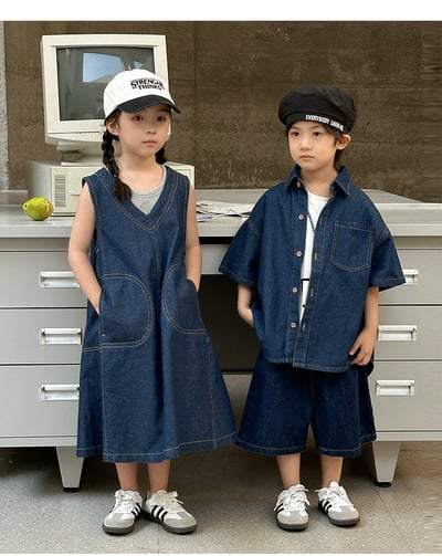 深藍牛仔車線系列親子裝5