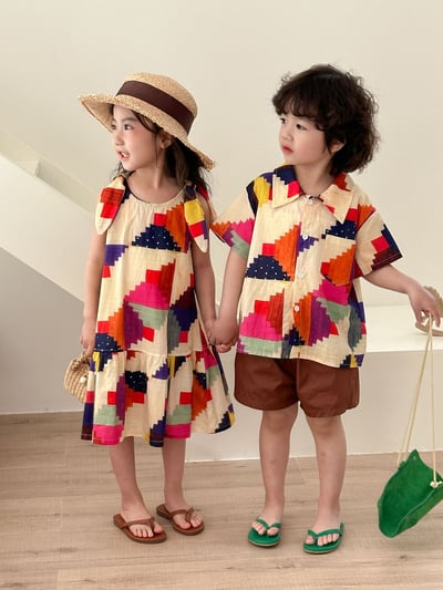 幾何積木彩色綁帶背心洋裝套裝2