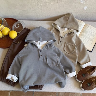 條紋鈕扣口袋休閒帽T1