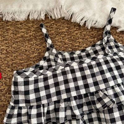 黑白格吊帶魚尾洋裝7