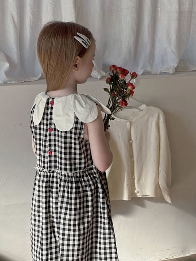 花瓣領格子無袖洋裝5