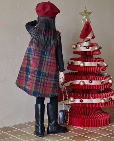 加絨毛呢格紋背心裙4