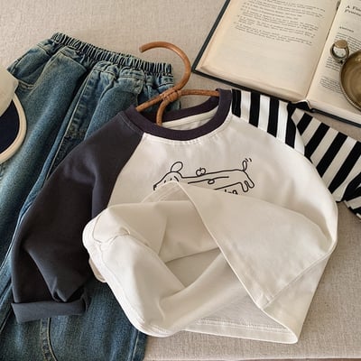 不對稱拼袖狗狗上衣6