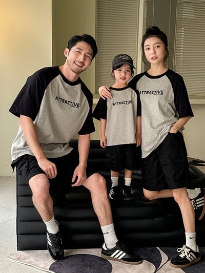 字母拼袖休閒親子裝3