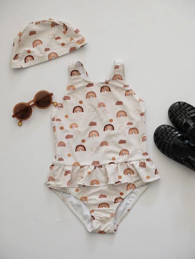 女童背後交叉荷葉泳衣含帽7