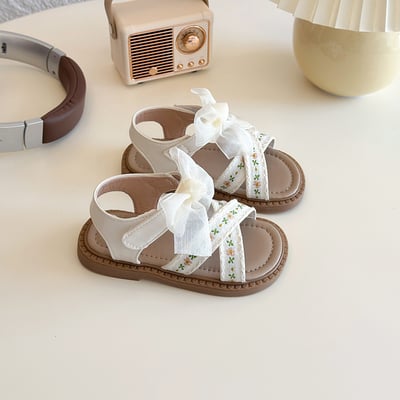 氣質緞帶蝴蝶結繡花涼鞋2