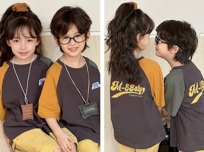 撞色拼袖字母T恤親子裝(2色)12