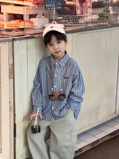 韓版休閒條紋襯衫3