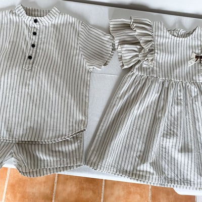 清新直條紋套裝荷葉邊洋裝9