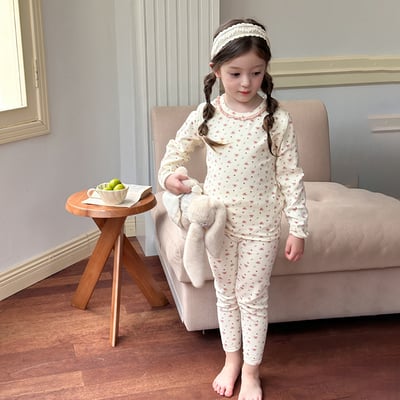 韓系花邊領碎花家居服套裝2