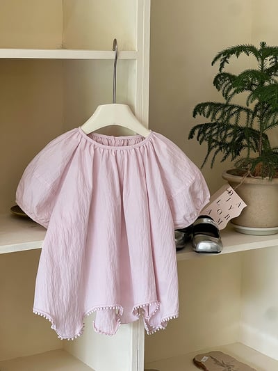 不規則花邊泡泡袖上衣2