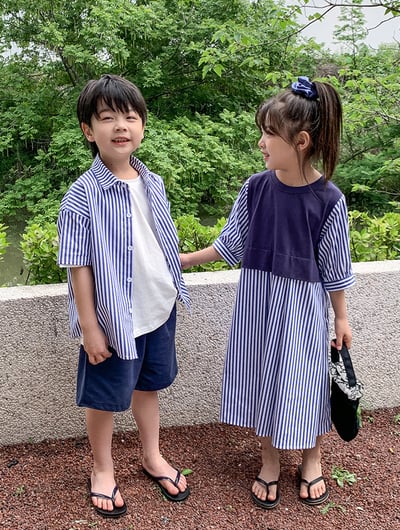 假兩件條紋襯衫連身裙親子裝3