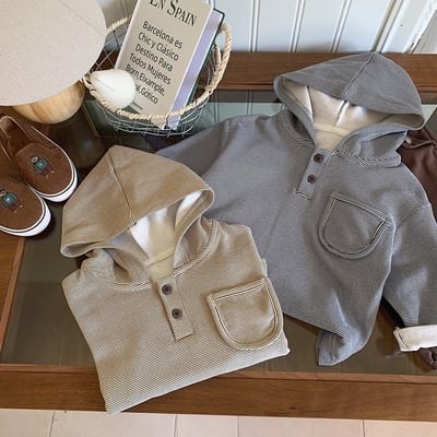 條紋鈕扣口袋休閒帽T2