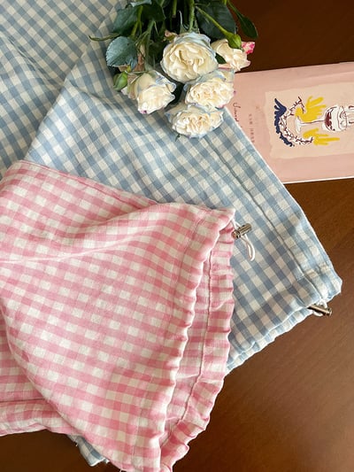 綁帶格紋縮口薄長褲8