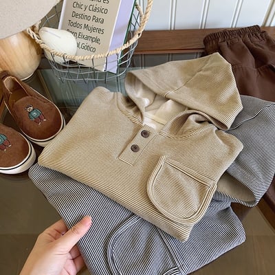 條紋鈕扣口袋休閒帽T7