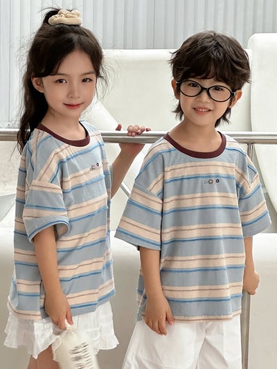 撞色刺繡條紋T恤親子裝4