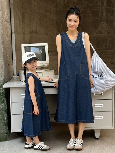 深藍牛仔車線系列親子裝9