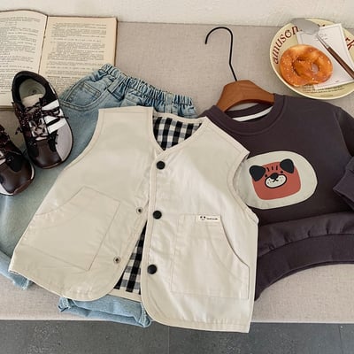 雙面穿杏色格子背心2