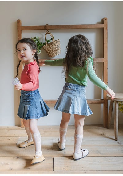 可愛壓褶牛仔短裙3