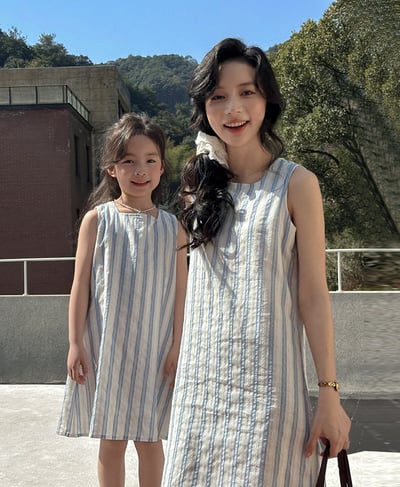 條紋背心連身裙襯衫親子裝2