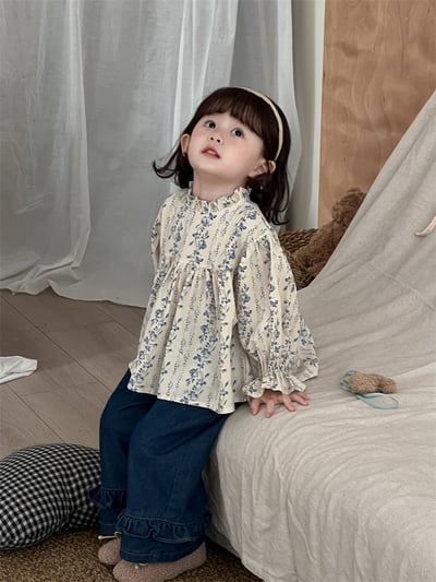 碎花立領花邊娃娃上衣7