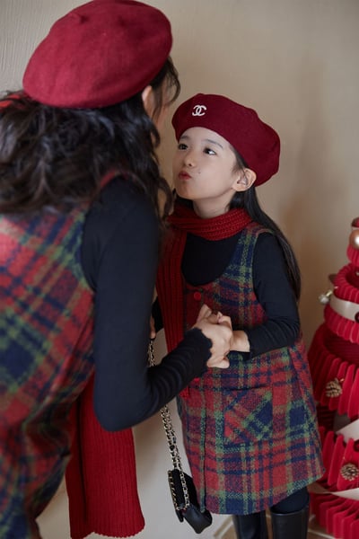 加絨毛呢格紋背心裙5