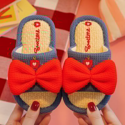 大蝴蝶結亞麻室內拖鞋4