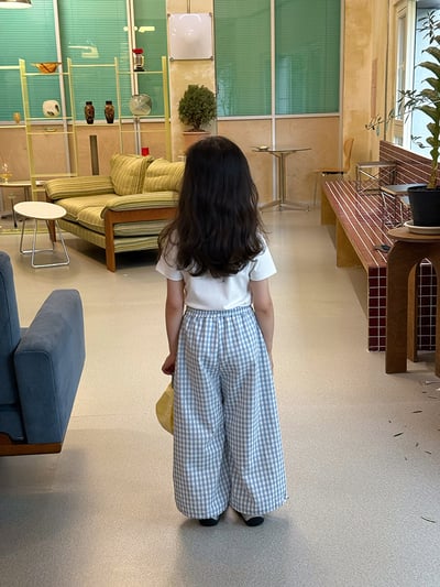 綁帶格紋縮口薄長褲3