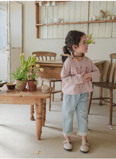 愛心蕾絲花邊柔軟牛仔褲3