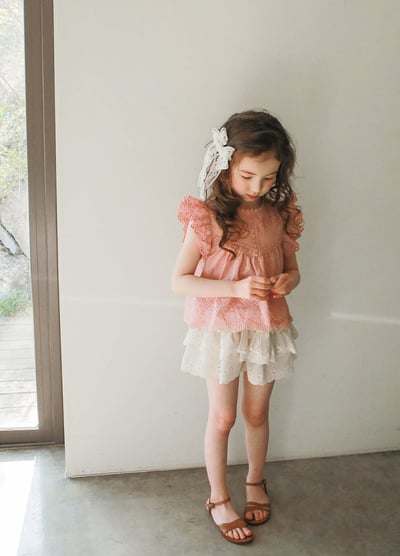 甜美花邊簍空飛袖上衣3