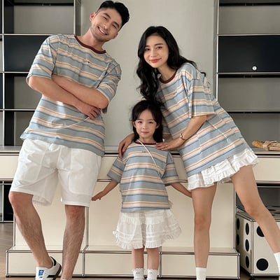 撞色刺繡條紋T恤親子裝1