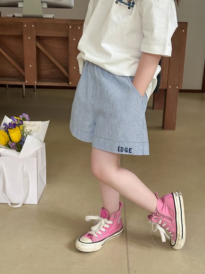 字母刺繡條紋短褲6